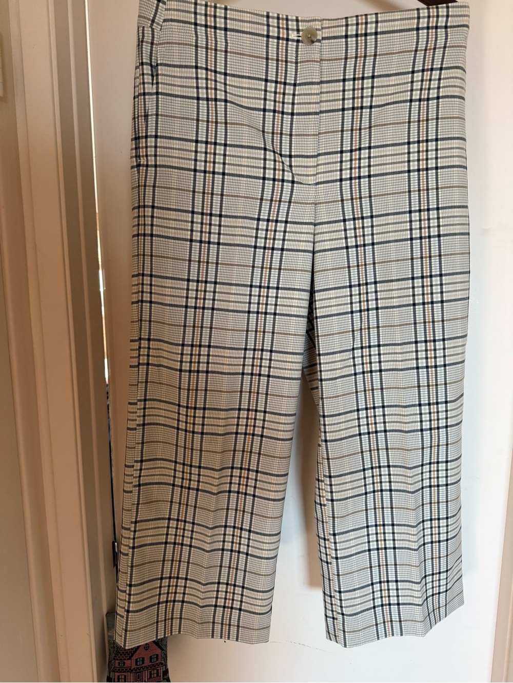 Ann Taylor Cream Plaid Cropped Wide-Leg Pants